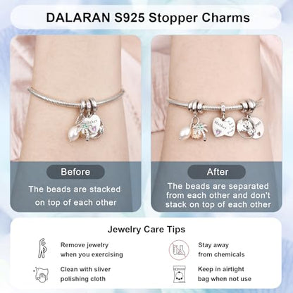 DALARAN Stopper Beads for Bracelets 925 Sterling Silver Clip Spacer Charm Bracelet Stoppers - style: 4Pcs Rosegold Charm Stoppers