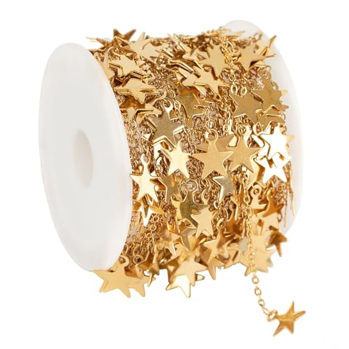 UMAOKANG 16.4 Feet Stainless Steel Gold Star Chain for Jewelry Making | Dangling Star Chains Bulk on Spool Solder Cable Link Chain PVD Gold Plated Permanent Jewelry Supplies - color: Gold Star