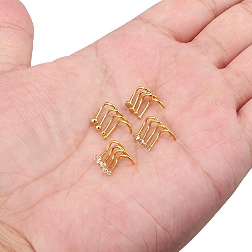 Ruifan 20G 18G Surgical Steel 1.5mm-3mm Flat Ball Clear Diamond CZ Nose Stud Rings Screw Piercing Jewelry 16-26PCS - color: 18G: 16PCS - Gold