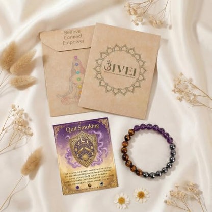 Bivei Protection Crystal Healing Bracelet | 8MM Strength Bracelet Spiritual Stretch Beaded Jewelry for Women Men Gift - color: Quit Smoking, size: Medium 6.8-7.3 inch