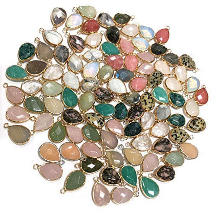 LE SKY Natural Stone Pendants Water Drop Shape Faceted Semi Gemstone Pendant for Necklace Bracelet Jewelry Craft Making Random 10 Pcs 14x22mm
