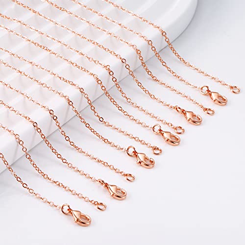 ALEXCRAFT Wholesale 12PCS Rose Gold Plated Solid Brass Chain (18"(1.5MM)) | Hypoallergenic Flat Cable Chains Link Bulk for Jewelry Making - color: Rose Gold, size: 18 inch-0.059 inch