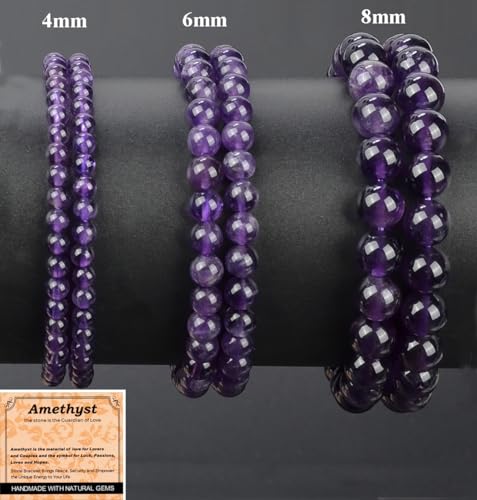 MASSIVE BEADS Handmade Yoga Stretch Elastic Bracelet Natural Stone Crystal Healing Power Energy Gifts for Unisex Adult 4mm 6mm 8mm 10mm - color: Amethyst(Love Guardian), size: 8mm