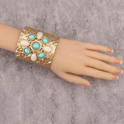 Gold Cuff Bracelet for Women Chunky Bracelet Statement Bracelet | Chunky Bangle Bracelets for Women Silver Beaded Open Bangle Stackable Stretch Bead Bracelet Boho Jewelry Gift for Wife Couple - style: Chunky Arm Cuffs