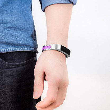 Compatible with Alta Bands Metal, Special Edition Replacement for Alta HR Stainless Steel Bands Adjustable Accessory Wristband Small Large for Alta Bracelet Women Men - color: B4-Silver-Purple