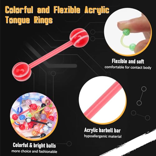 Wholesale 14g Acrylic Bar Tongue Rings Barbells Assorted Colors 110 PCS Acrylic Ball