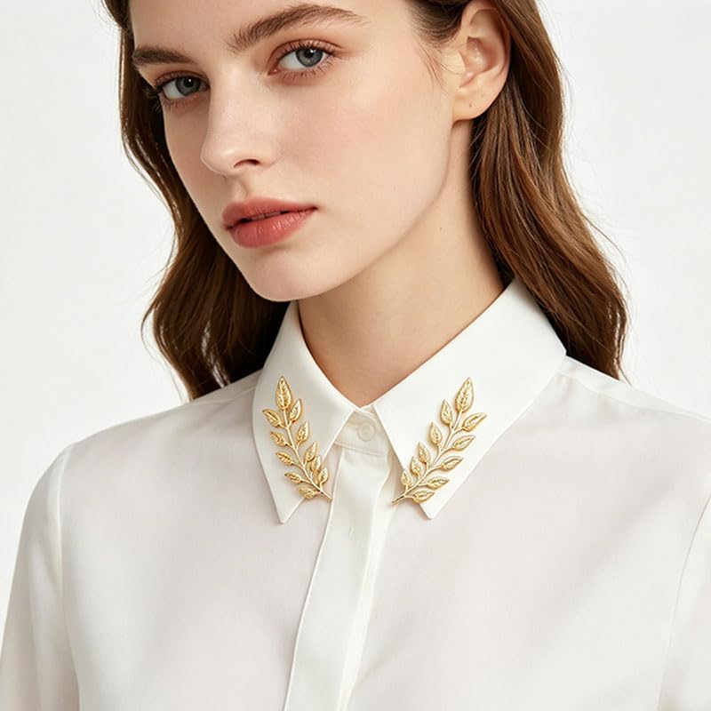5 Pairs Retro Hollow Pattern Shirt Collar Brooches For Women And Men Gold Plated Triangle & Simple Elegant Double Leaf Collar Pin Brooches Gold Silver Plant Brooch Jewelry - style: Gold leaf