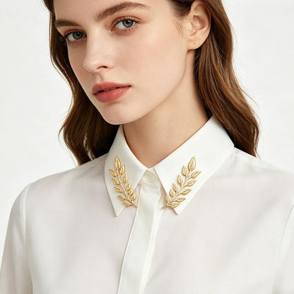 5 Pairs Retro Hollow Pattern Shirt Collar Brooches For Women And Men Gold Plated Triangle & Simple Elegant Double Leaf Collar Pin Brooches Gold Silver Plant Brooch Jewelry - style: Gold leaf