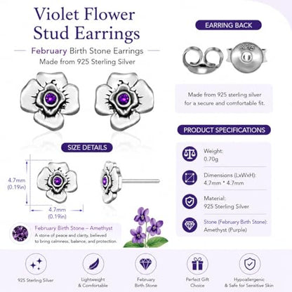 Birthstone Earrings: Handmade Necklace Flower Pendant with Colored Crystal - Gift for Mom, Daughter, BFF, Sister, Granddaughter, Niece - style: February