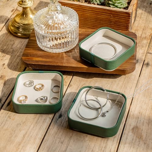 Set of 3 Small Stackable Jewelry Organizer Trays Mini Jewelry Drawer Oragnizer Small Jewelry Display Tray for Necklace Bracelet Rings Earrings and Makeup (DarkGreen) - color: DarkGreen