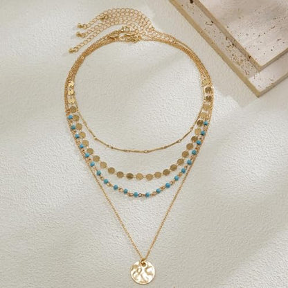 HUASAI Boho Necklaces for Women Dainty Layered Choker Necklace Bohemian Turquoise Necklace Statement Jewelry Western Cowgirl Country Concert Outfits Accessories - color: A-Coin