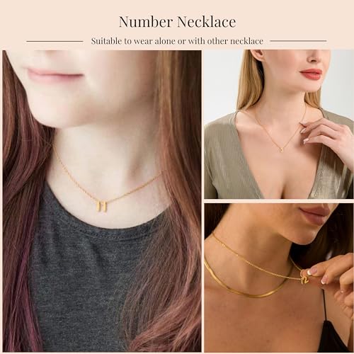Number Necklace for Women Dainty 18K Gold Plated Pendant Necklace Charm Birth Month Personalized Jewelry Birthday Gift - color: GOLD, style: Number 65