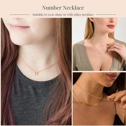 Number Necklace for Women Dainty 18K Gold Plated Pendant Necklace Charm Birth Month Personalized Jewelry Birthday Gift - color: GOLD, style: Number 8