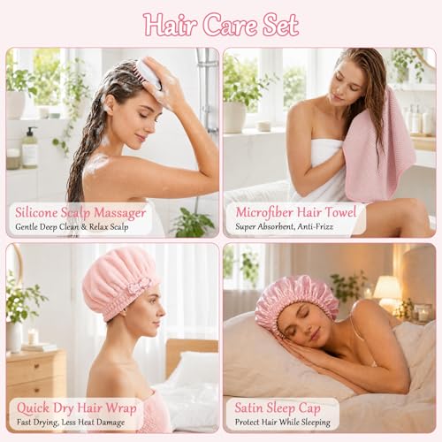 20 Pcs Gift Basket for Women Hair Care Pack Includes Self Care Beauty Set Hair brush Set for Women, Mom Friend Sister Wife Grandma Girlfriend Daughter(Pink) - color: Pink