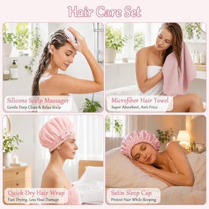 20 Pcs Gift Basket for Women Hair Care Pack Includes Self Care Beauty Set Hair brush Set for Women, Mom Friend Sister Wife Grandma Girlfriend Daughter(Pink) - color: Pink