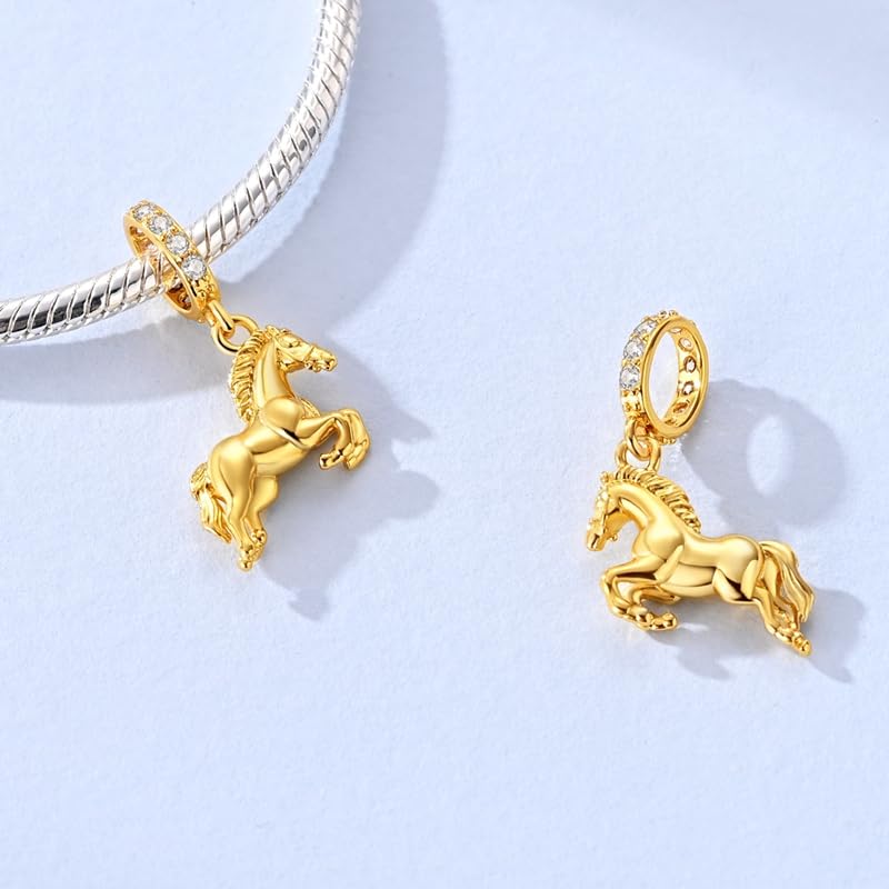 925 Sterling Silver Charms for Bracelets and Necklaces Beads Jewelry Charms for Women - color: Gold Horse Charm