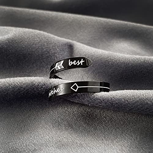 Opening Black Keep Going ring Stainless Steel Adjustable Never give up Jewelry Inspirational Opening Stacking Cute Hiphop Band - style: Best F bitchxs