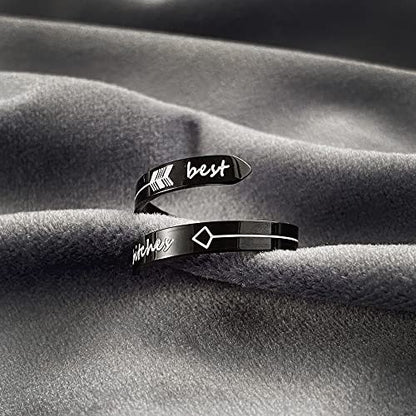 Opening Black Keep Going ring Stainless Steel Adjustable Never give up Jewelry Inspirational Opening Stacking Cute Hiphop Band - style: Best F bitchxs