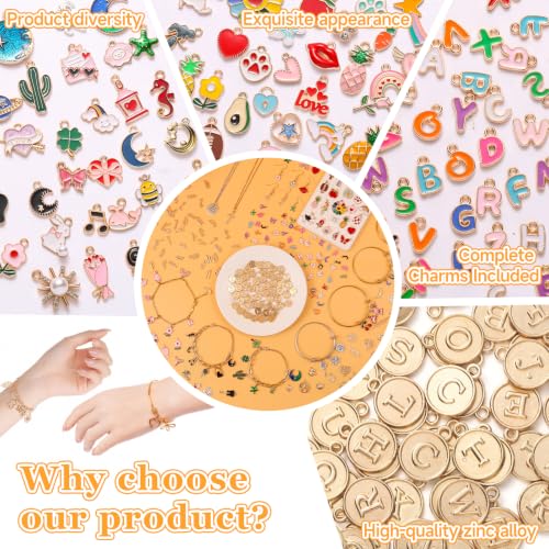 Riwiuue 679 Pcs Gold Charms for Jewelry Making | Includes 279 Pcs Letter Initials & Enamel Charms and 400 Jump Rings for Keychains, Bracelets, Necklaces, DIY Crafts - color: Letter & Mixed Patterns Charms-679pcs