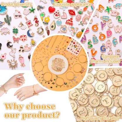 Riwiuue 679 Pcs Gold Charms for Jewelry Making | Includes 279 Pcs Letter Initials & Enamel Charms and 400 Jump Rings for Keychains, Bracelets, Necklaces, DIY Crafts - color: Letter & Mixed Patterns Charms-679pcs