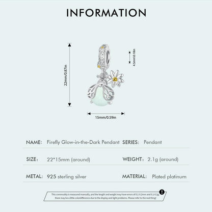 BISAER 925 Sterling Silver Charms for Bracelets Cat Dog Sloth Animal Beads Butterfly Fairy Heart Dangle Pendant Charms - color: Luminous Glowworm