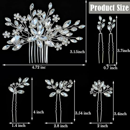 6 pcs Wedding Hair Accessories Bridal Hair Pins Silver Rhinestone with Pearls Hair Pieces for Brides Women Girls - color: Silver B