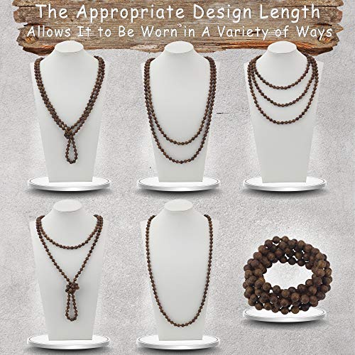Firstmeet Fashion Natural Round Wood Beads 60'' Long Strand Art Deco Necklace for Women - color: Black rosewood