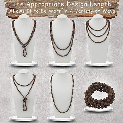 Firstmeet Fashion Natural Round Wood Beads 60'' Long Strand Art Deco Necklace for Women - color: Black rosewood