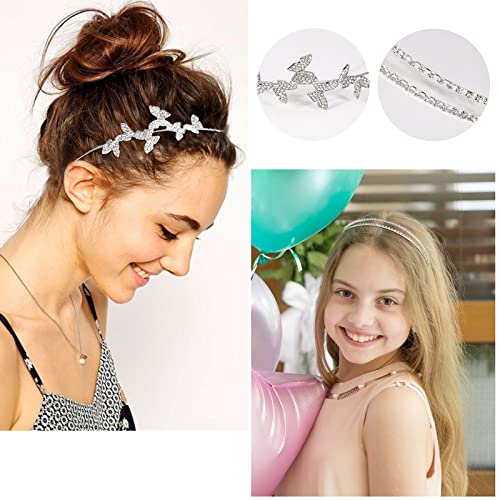 Wecoe 4 Pack Silver Rhinestone Headband Flower Girl Bridal Wedding Headband Crystal Headpiece Flower Leaf Butterfly Metal Hairband Girls Hair Accessories For Women Girls Gifts | Sparkling crystal silver headbands, perfect for bridal & party looks - color: