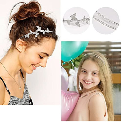 Wecoe 4 Pack Silver Rhinestone Headband Flower Girl Bridal Wedding Headband Crystal Headpiece Flower Leaf Butterfly Metal Hairband Girls Hair Accessories For Women Girls Gifts | Sparkling crystal silver headbands, perfect for bridal & party looks - color: