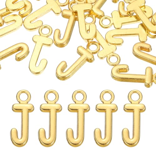 uxcell Letter Charm, Alloy Letter Initial Alphabet Charm for DIY Craft Jewelry Making Bracelets Earrings Necklace - color: Gold - J