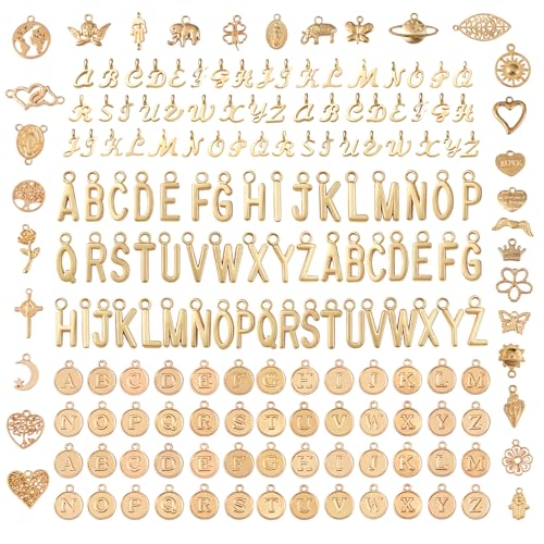 Gold Charms for Jewelry Making | Includes 156 Letter Initial, 30 Charms & 200 Jump Rings for Keychains, Bracelets, Necklaces, Earrings, DIY Crafts - color: Gold Charm Set