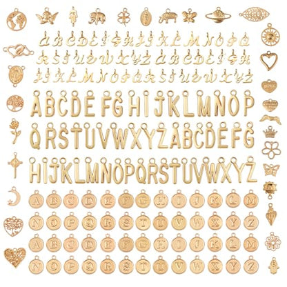 Gold Charms for Jewelry Making | Includes 156 Letter Initial, 30 Charms & 200 Jump Rings for Keychains, Bracelets, Necklaces, Earrings, DIY Crafts - color: Gold Charm Set