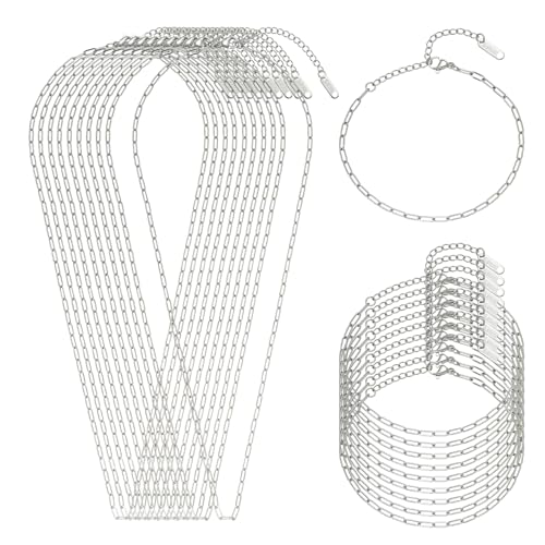 Swyabi 20 PCS Paperclip Necklace Bracelet Chains Bulk for Jewelry Making | 18K Stainless Steel, with Extender, No Fade, No Rust, Adjustable, for Men Women DIY, Silver - color: 2.5x6.5mm Silver