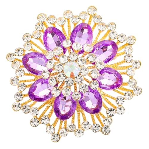 Rhinestone Sunflower Brooch Pin Red Pink Flower Brooch Stylish Crystal Brooch Elegant Clothing Hat Bag Accessories Jewerly for Women - color: Purple3