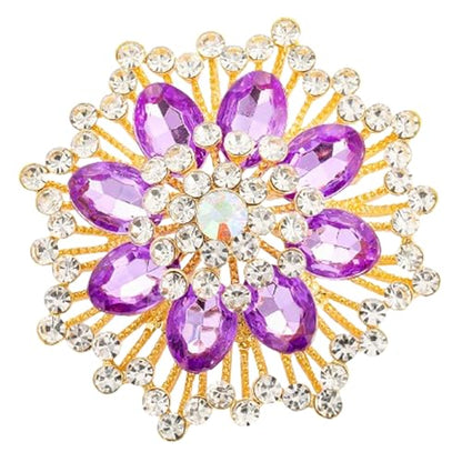 Rhinestone Sunflower Brooch Pin Red Pink Flower Brooch Stylish Crystal Brooch Elegant Clothing Hat Bag Accessories Jewerly for Women - color: Purple3