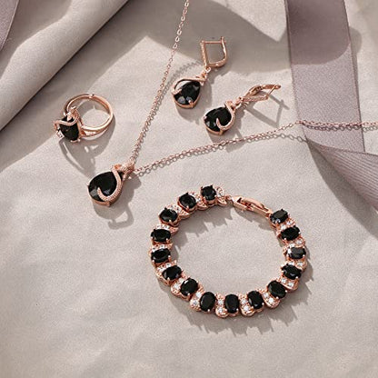 EVER FAITH Pear Cubic Zirconia Wedding Jewelry Set for Bride Bridesmaid - color: Black Rose Gold-Plated-Brass