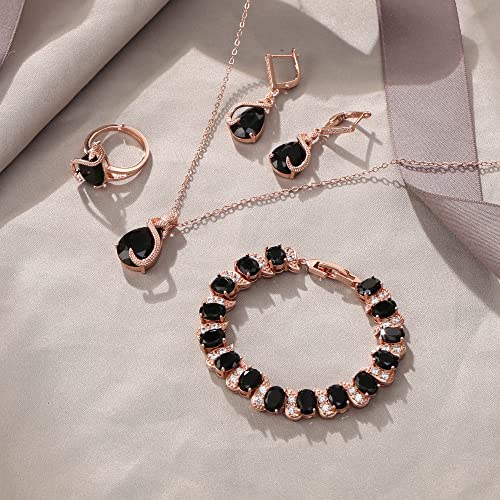 EVER FAITH Wedding Jewelry Set for Bride Bridesmaid, Glamour Teardrop Cubic Zirconia Pendant Necklace Earrings Tennis Bracelet Open Ring Sets for Birthday/Valentine's Day/Mother's Day/Christmas - color: A_Black Rose Gold-Plated-Brass