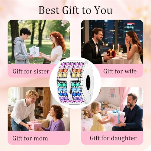 925 Sterling Silver Openable Clip Spacer Bead Fits Pandora Bracelet | Hypoallergenic Clip Stopper Charm, Star Clover Butterfly Floral Mom Heart Paved Zircon Gift for DIY Charm Bracelet Jewelry - color: Rainbow Zircon Cross