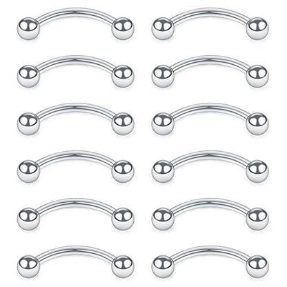 SCERRING 12PCS 16G Stainless Steel Curved Barbell Eyebrow Tragus Helix Ear Belly Lip Ring Body Piercing Jewelry - style: 6mm w Balls