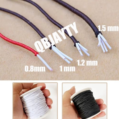 Elastic String for Bracelets, QBJAYTY 0.8mm 1.0mm 1.5mm Black White Stretchy Stretch Bracelet Cord for Kandi Pony Wooden Beads, Round Elastic Cord for Sewing, Beading (1.5mm Black White)