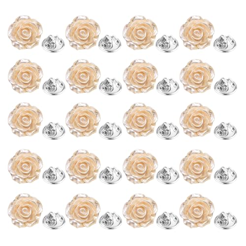 20 Pcs Enamel Rose Flowe Brooches Pins for Women Colorful Floral Brooch Flower Lapel Pin Badge Crafts Breastpin Jewelry Gift for Women Men Clothing Bags Backpacks Jackets Hat - color: Champagne
