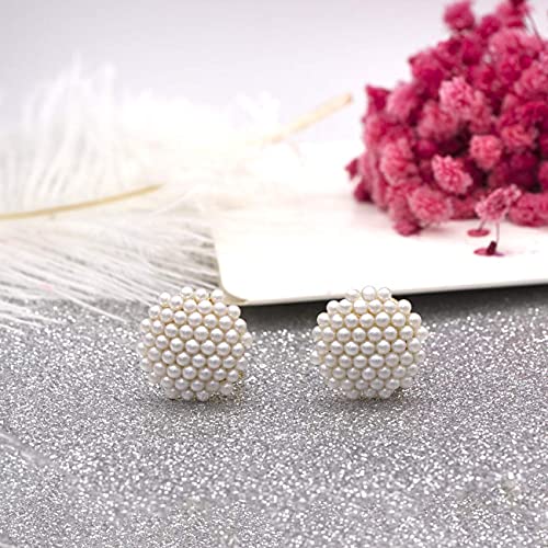 YOQUCOL Simulated Pearl Flower-Cluster Shape Clip On Stud Earrings Non Pierced Ear Earrings for Women - color: A