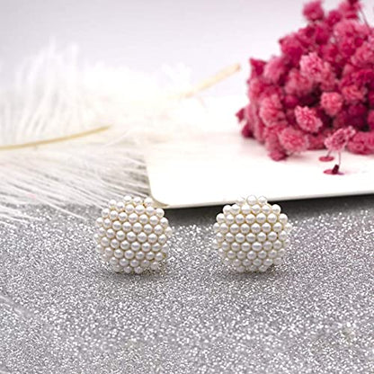 YOQUCOL Simulated Pearl Flower-Cluster Shape Clip On Stud Earrings Non Pierced Ear Earrings for Women - color: A
