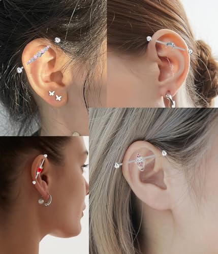 TIANCI FBYJS 7-16pcs 14G Stainless Steel Industrial Piercing Barbell Earring Cartilage Body Jewelry 38mm 1&1/2 Inch Industrial Piercing Bar for Women Men Snake Chain Dangle - color: new set mix color