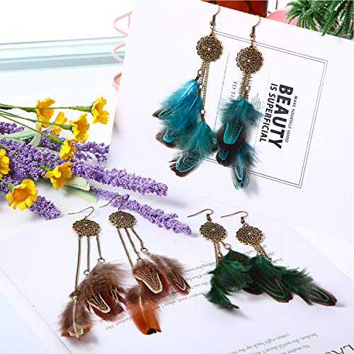 6 Pairs Women Faux Feather Earrings Dream Catcher Bohemian Fringe Tassel Long Drop Dangle Earrings Set with Design for Women - style: Style 8