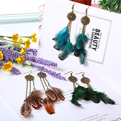 6 Pairs Women Faux Feather Earrings Dream Catcher Bohemian Fringe Tassel Long Drop Dangle Earrings Set with Design for Women - style: Style 8