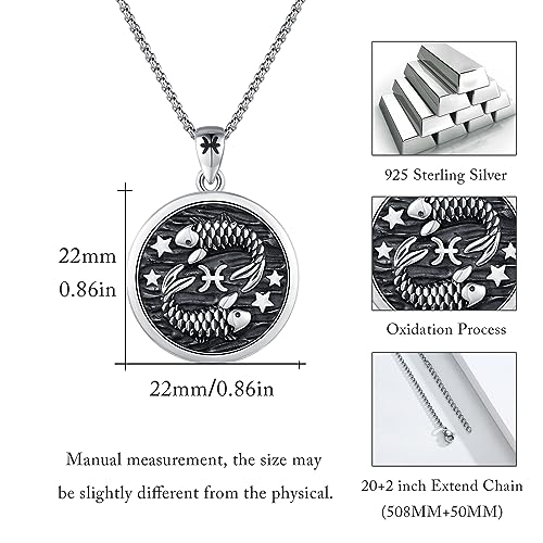 925 Sterling Silver Zodiac Constellation Necklaces for Men Women | Retro,Daily,Birthday, Graduation,Horoscope,Zodiac Sign,Hypoallergenic,with Jewelry Box - style: 2-Pisces (A-Retro Feb.19-Mar.20)