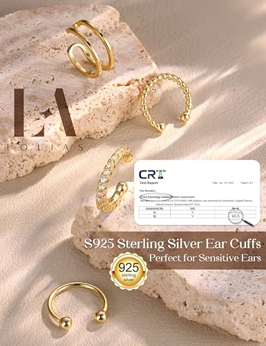 LOLIAS 925 Sterling Silver Ear Cuffs Non Piercing - 14K Gold Plated Ear Cuff Earrings for Women Adjustable Clip on Cartialge Earrings Non Pierced Fake Earring Stacks - color: 14K Gold-Thin Double Hoop