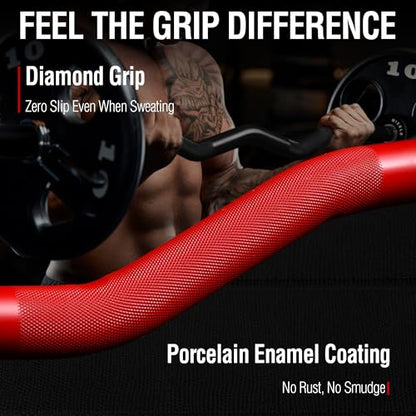 Mikolo EZ Curl Bar, 2 Inch Olympic Curl Bar for Biceps and Triceps, 47” Curling Bar with Knurled Grip, 700LB Barbell Bar with Multi-Angle Wrist-Friendly Design - color: Red